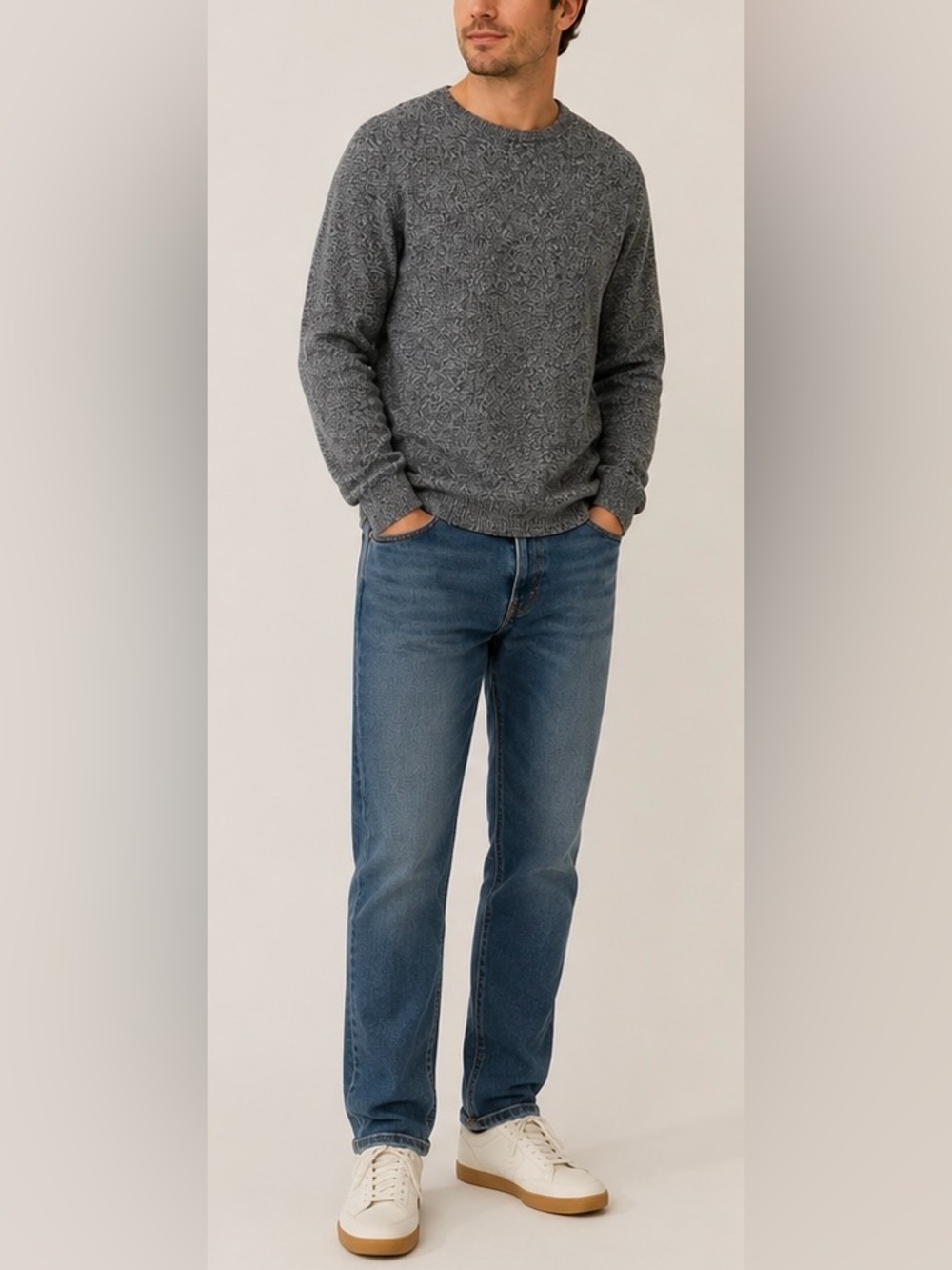 Hawker Rye Crewneck Cotton Cashmere B&W Melange Sweater | Size L